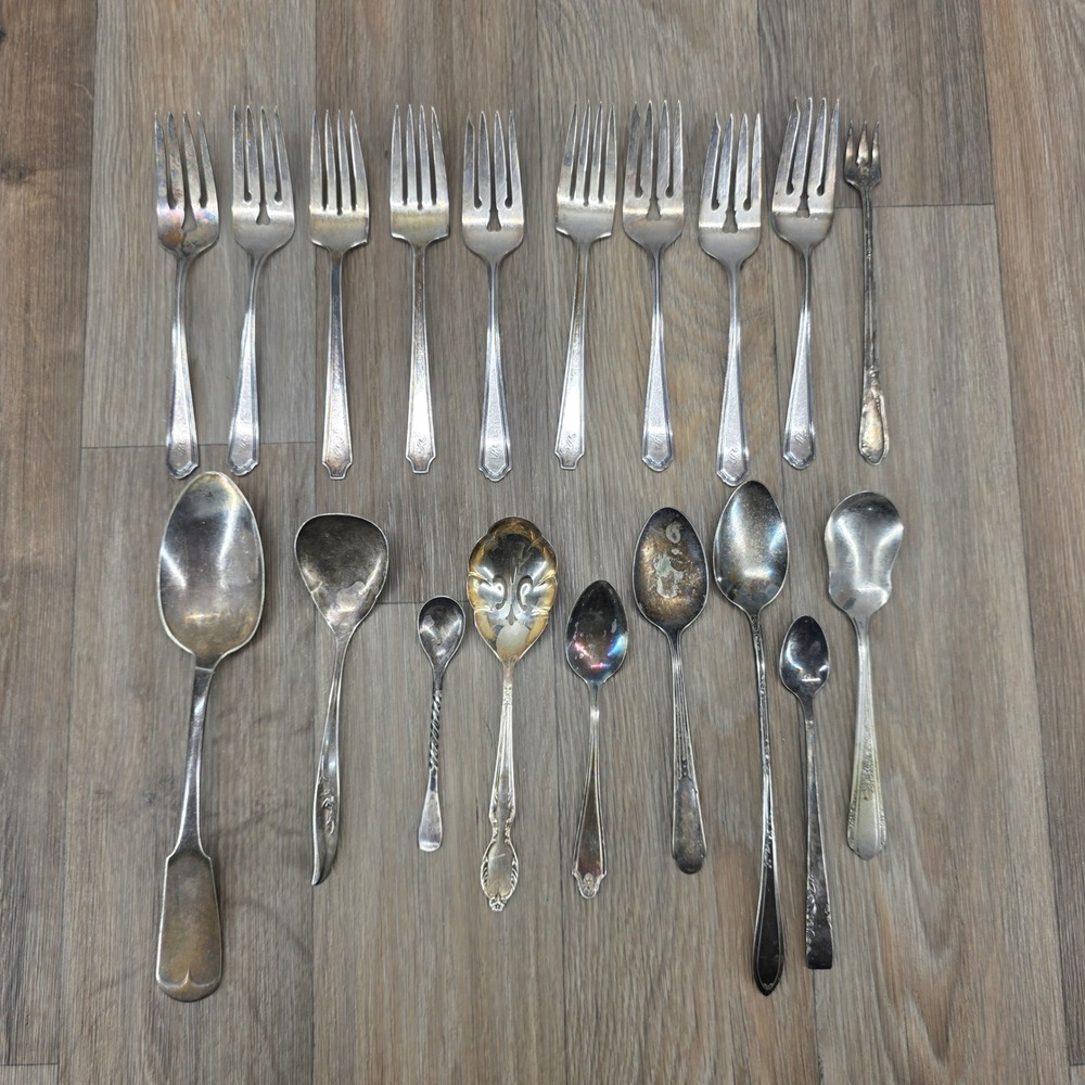 Vintage Mixed Silverplate Flatware Lot Rogers Bros Oneida Wm Rogers 20Pc Serving